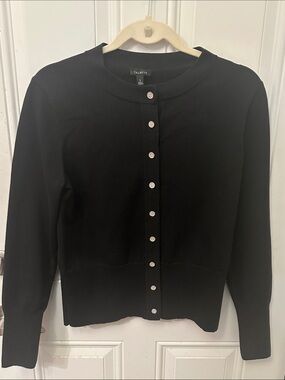 Talbots Black Button-Front Crew Cardigan with Sparkle Buttons Classy Sweater S